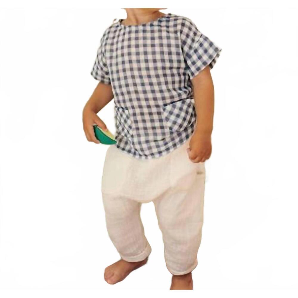 NEW BÚHO gingham short sleeve shirt in blue stone